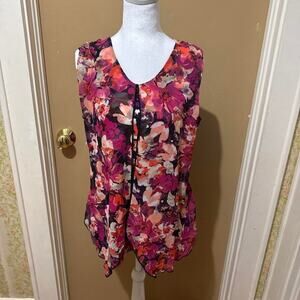 Adele & May Sleeveless Blouse Womens Large Pink Floral V-Neck Sheer Layered Top